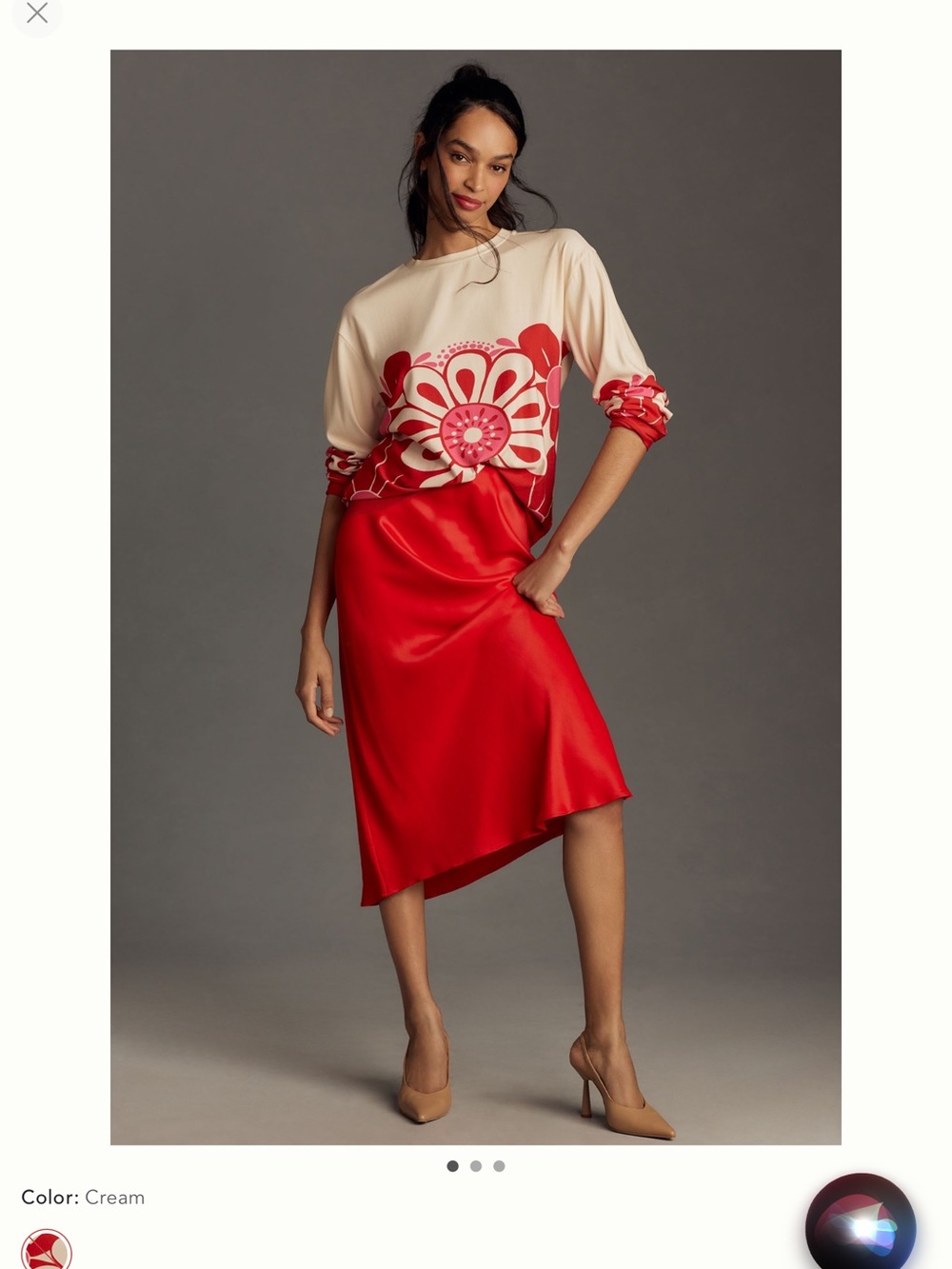 FARM Rio Cream and Red Floral Crew Sweater